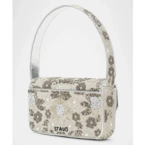 STAUD Tommy Beaded Flap Shoulder Bag (NWOT) - Silver Garden Party
